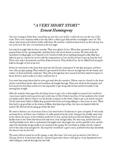 very short story hemingway|A Very Short Story Themes .